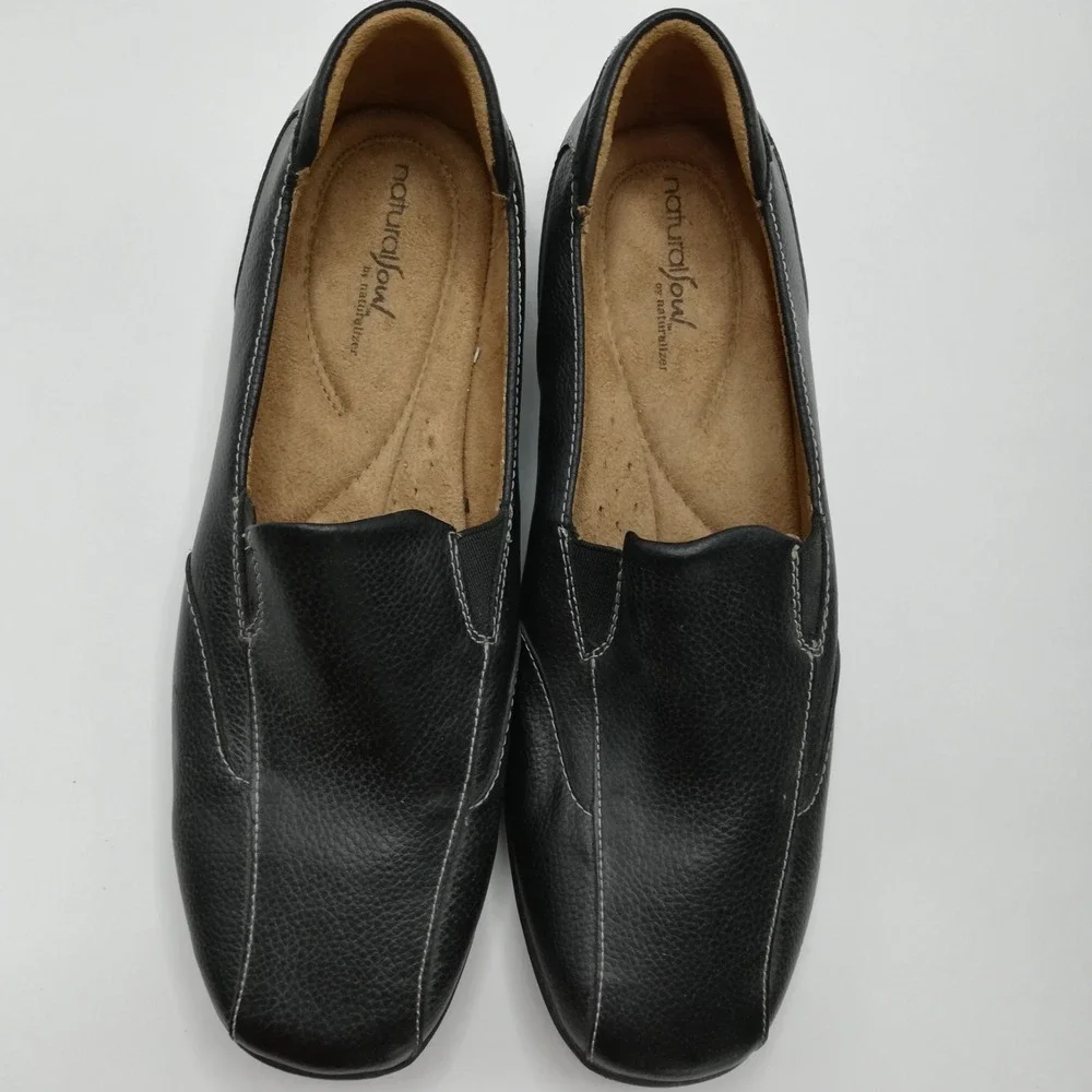 Natural Soul Naturalizer Shoes Womens Loafer Slip On Black Pebbled Leather 10‎